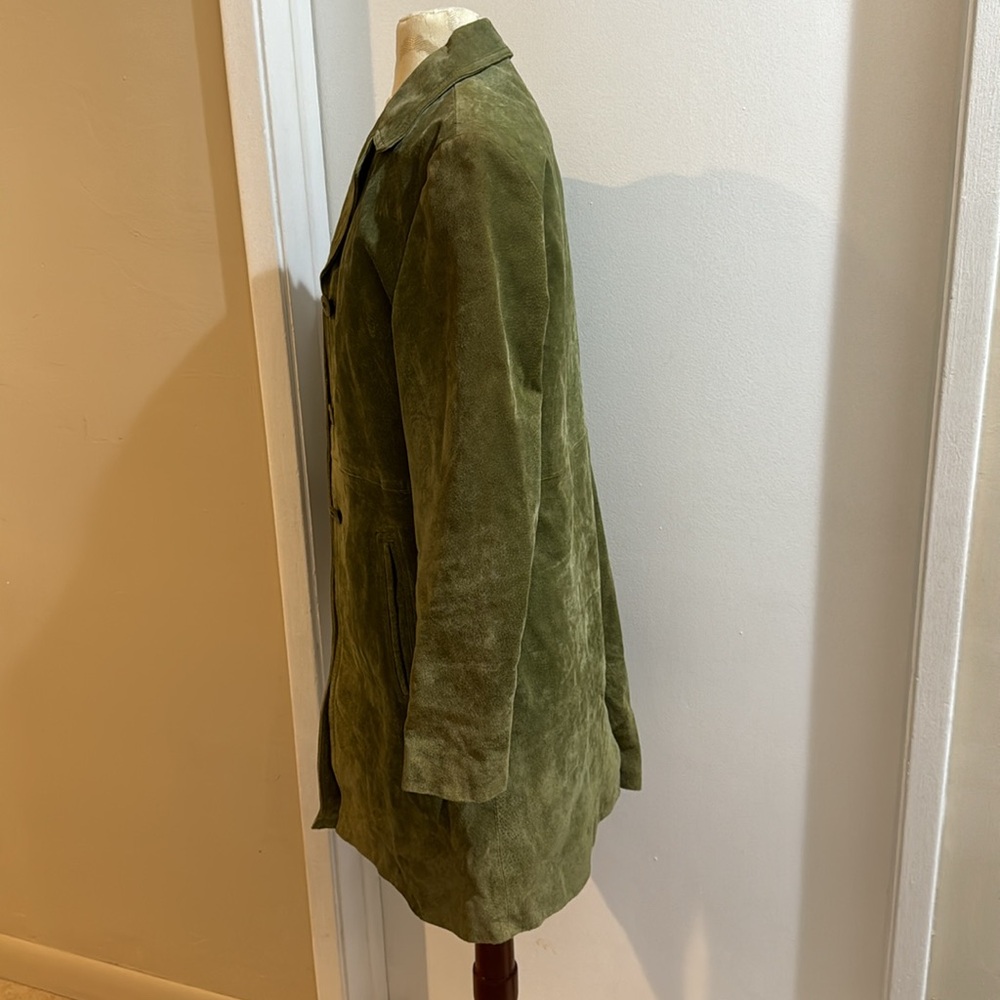 Wilsons Leather Soft Suede Vtg Avocado Green Pockets Lined Button Car Coat M - Picture 11 of 17